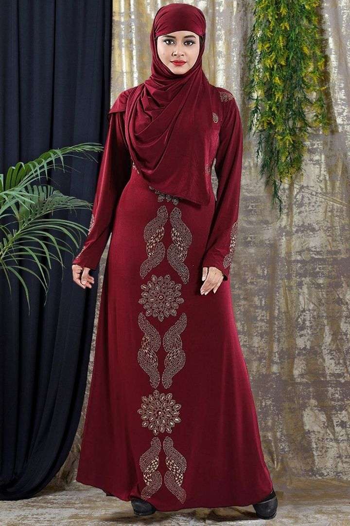 Abaya D. No. 792 Satin Silk With Stone Work With Hijab