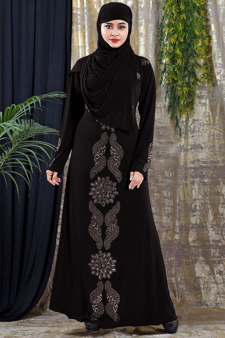 Abaya D. No. 793 Satin Silk With Stone Work With Hijab