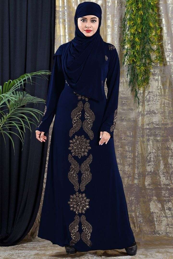 Abaya D. No. 794 Satin Silk With Stone Work  With Hijab