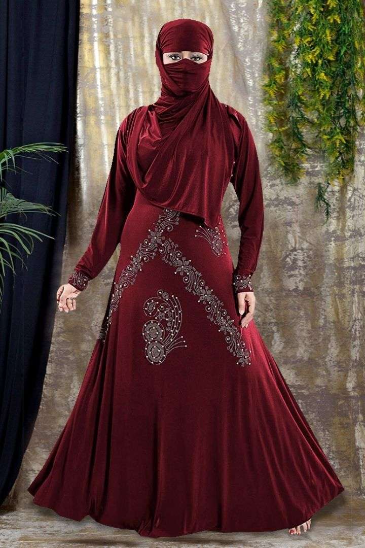 Abaya D. No. 796 Satin Silk With Stone Work With Hijab