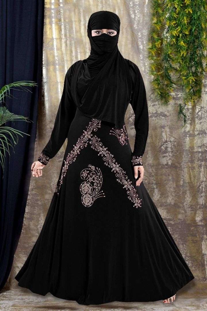 Abaya D. No. 797 Satin Silk With Stone Work With Hijab