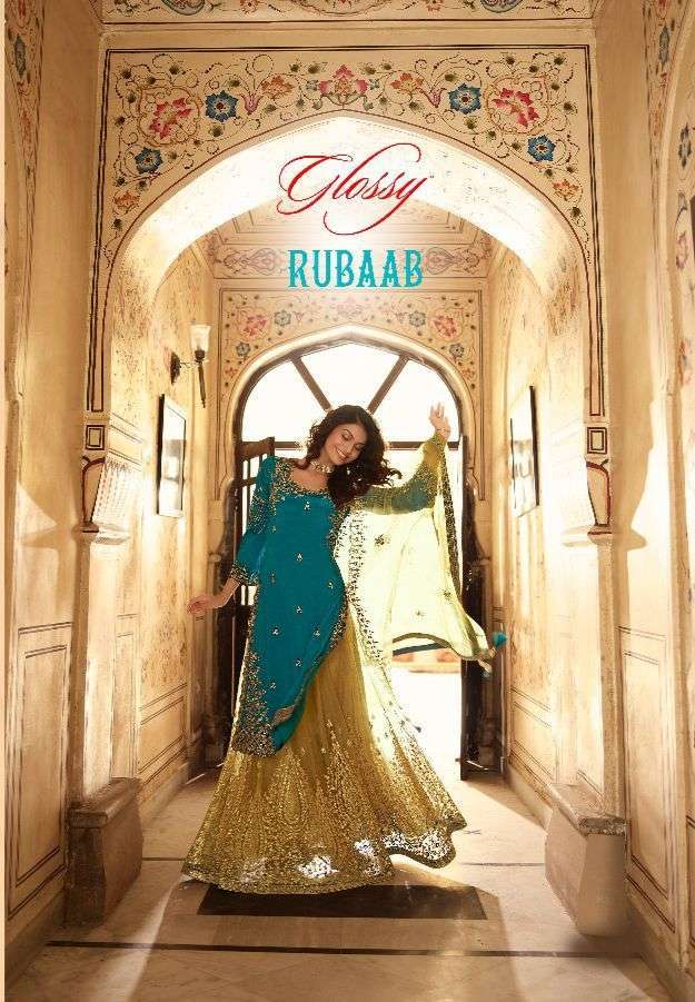 Glossy Rubaab Exclusive Work Lehenga Style Salwar Suit New collection in Surat