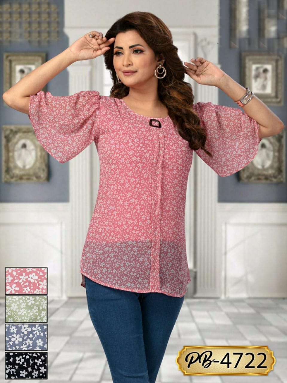 Ff D. No. 4722 Fancy Printed Georgette Western Tops Collection in surat