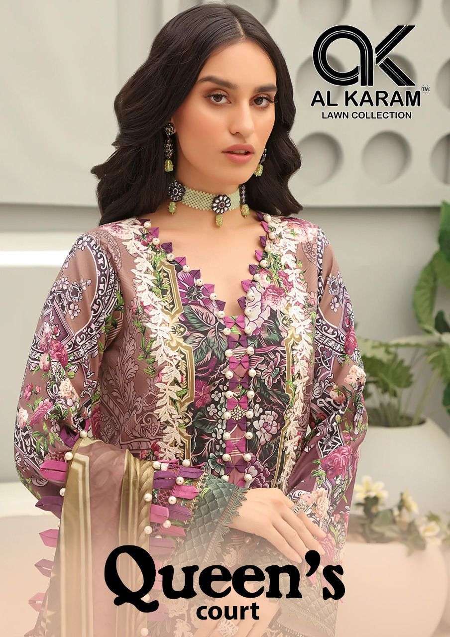 Al Karam Queens Court Fancy Printed Cotton Dress Material New Collection Dealer
