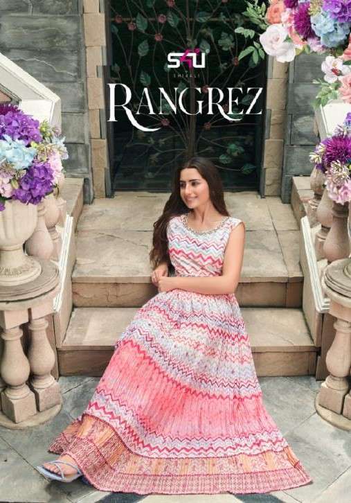 S4U Rangrez Designer Party Wear Long Chinon Gown Collection in surat