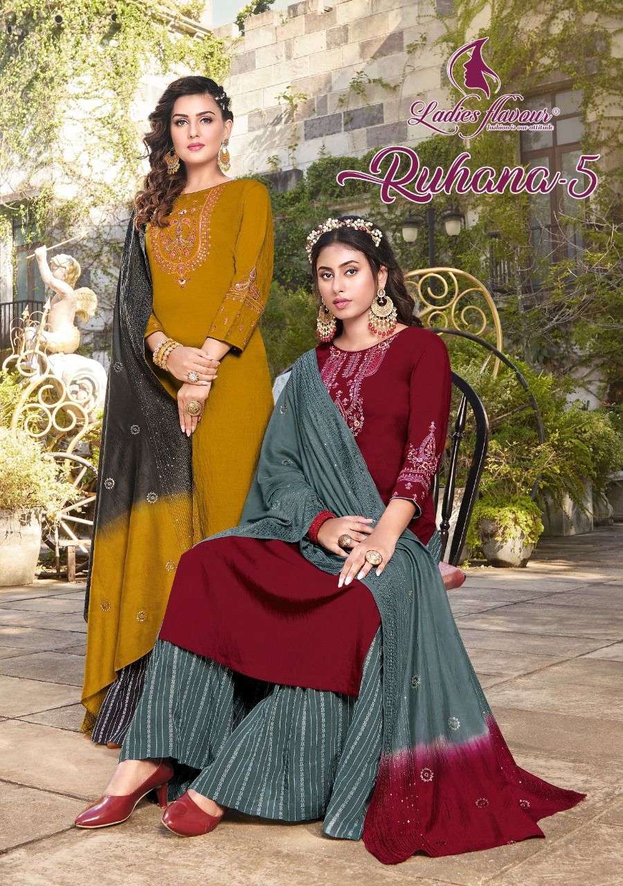 Ruhana Vol 5 By Ladies Flavour Sharara Style Kurti Collection 