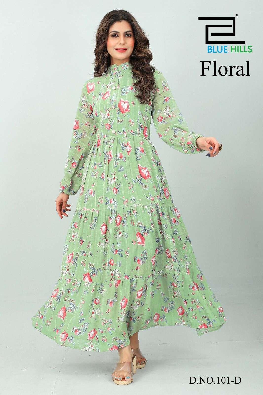 Blue Hills Floral Indo Western Flair Kurti Gown Designs manufacturer