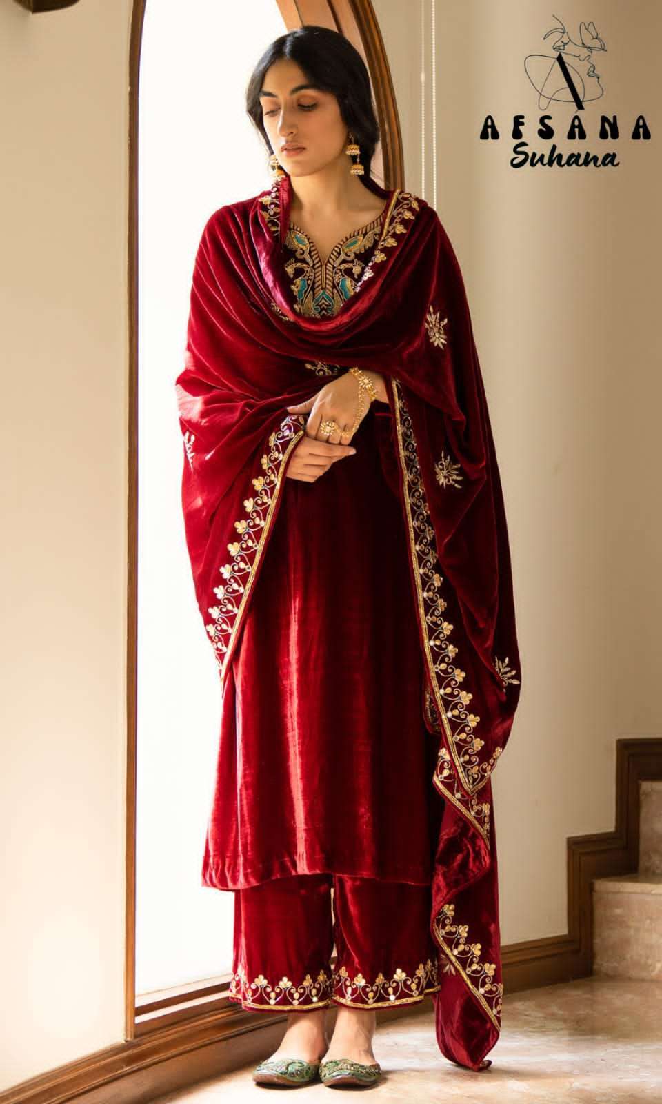 Buy Wine Velvet Suit With Hand Embroidery, Indian Ethnic Wear, Cut-daana &  Pearl Work, Girls Suits, Boho Women Dresses, Velvet Salwar Kameez Online in  India - Etsy