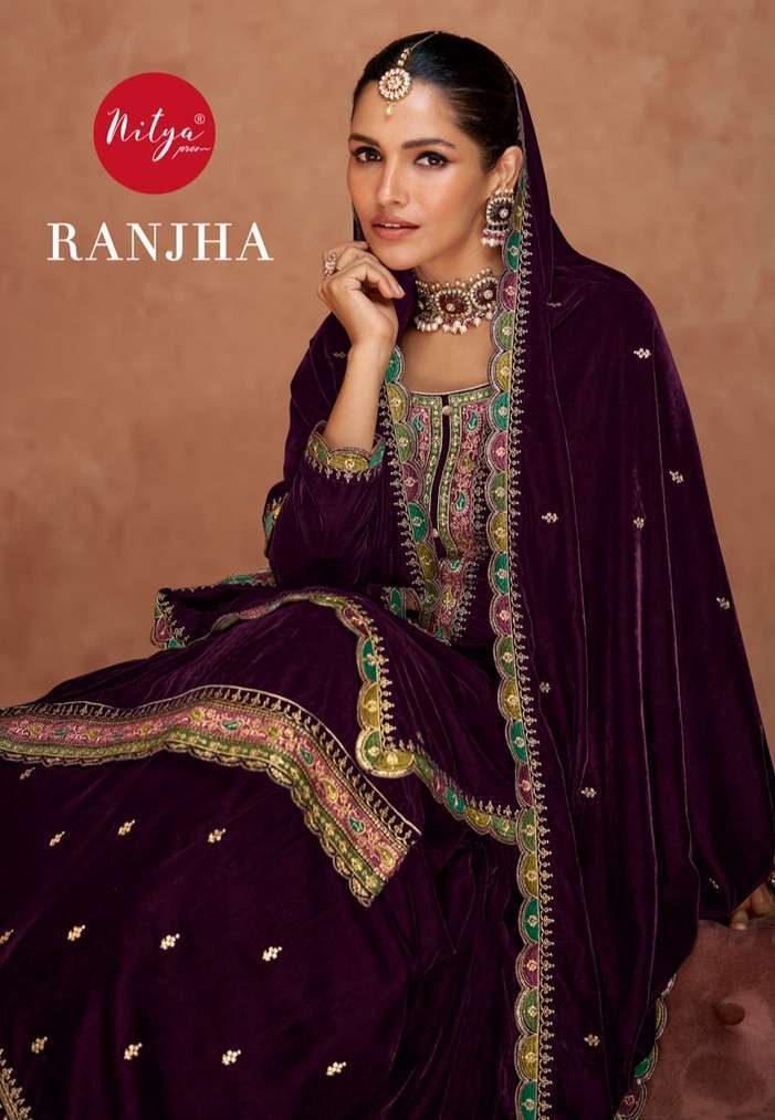 LT Fabrics Nitya Ranjha Lehenga Style Velvet Suit Suppliers