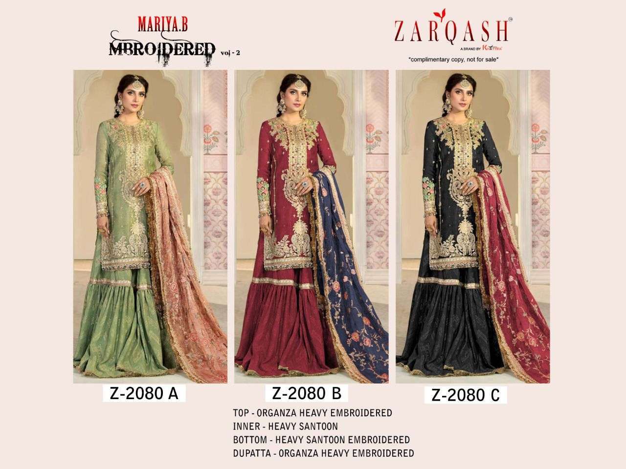 Zarqash Mariya B Mbroidered Vol 2 Z 2080 Colors Pakistani Suit Collection in surat