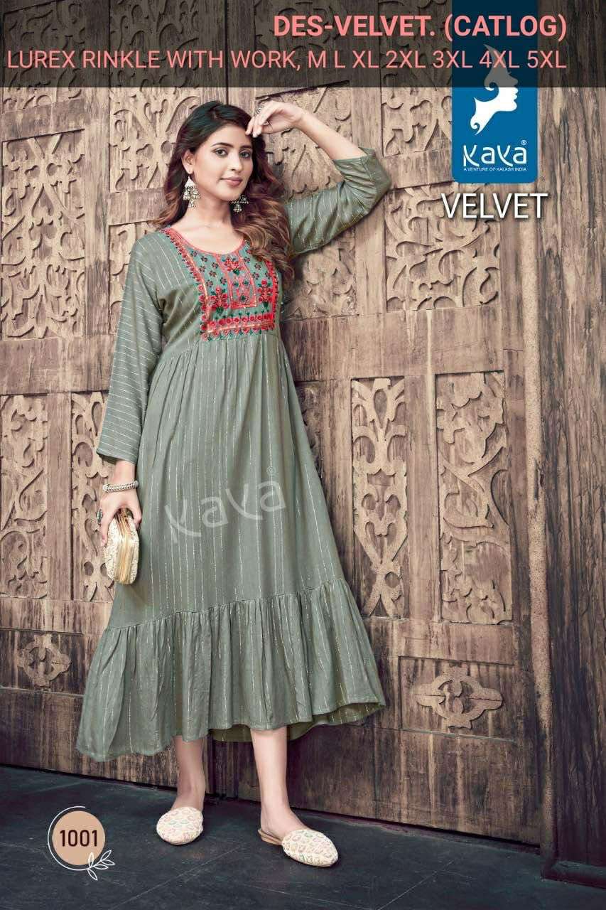 DEHLIZ TRENDS VELVET TOUCH REGULAR WEAR VELVET KURTI CATLOG