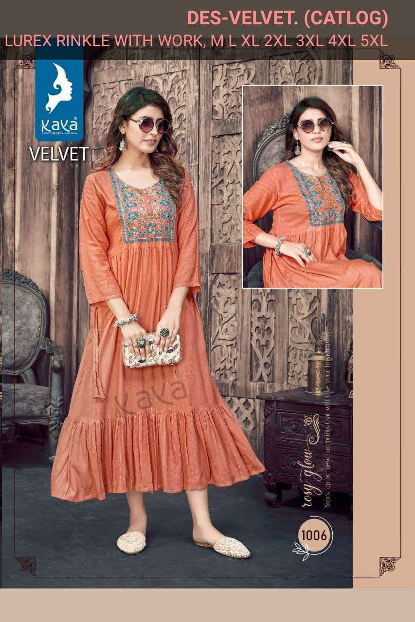 DEHLIZ TRENDS VELVET TOUCH REGULAR WEAR VELVET KURTI CATLOG