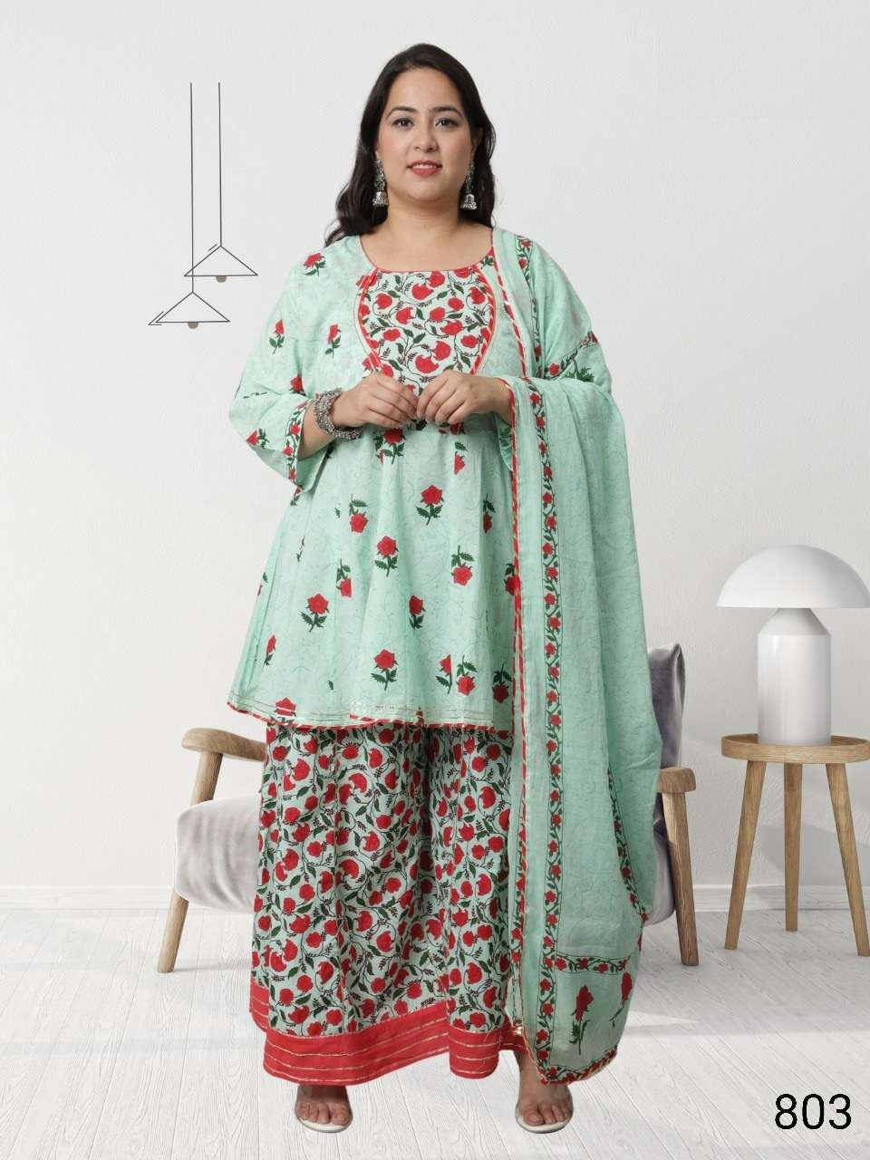 Designer Printed Angrakha Style Anarkali Cotton Kurta With Dupatta and Pant  Set, Jaipuri Style Pom Lace Kurti With Pant Set, Gift for Her, - Etsy