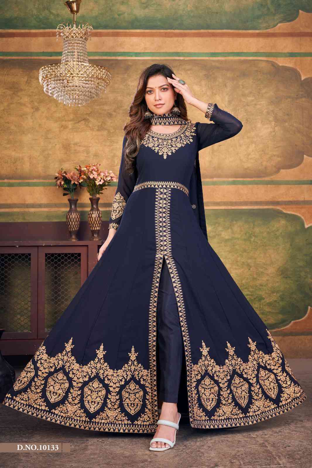 Buy Dark Blue Designer Party Wear Art Silk Front-Cut Anarkali Suit |  Anarkali Suits