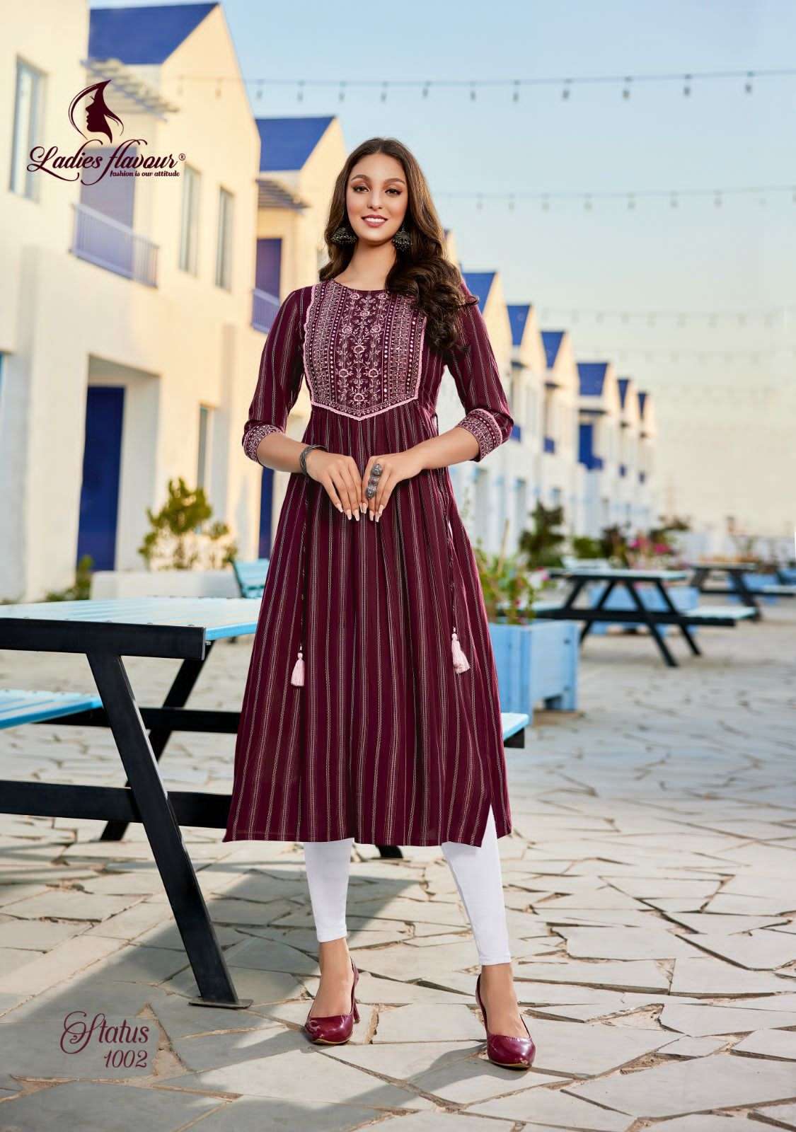 Ladies Flavour Status Branded Rayon Nyra Cut Kurti Catalogue Set