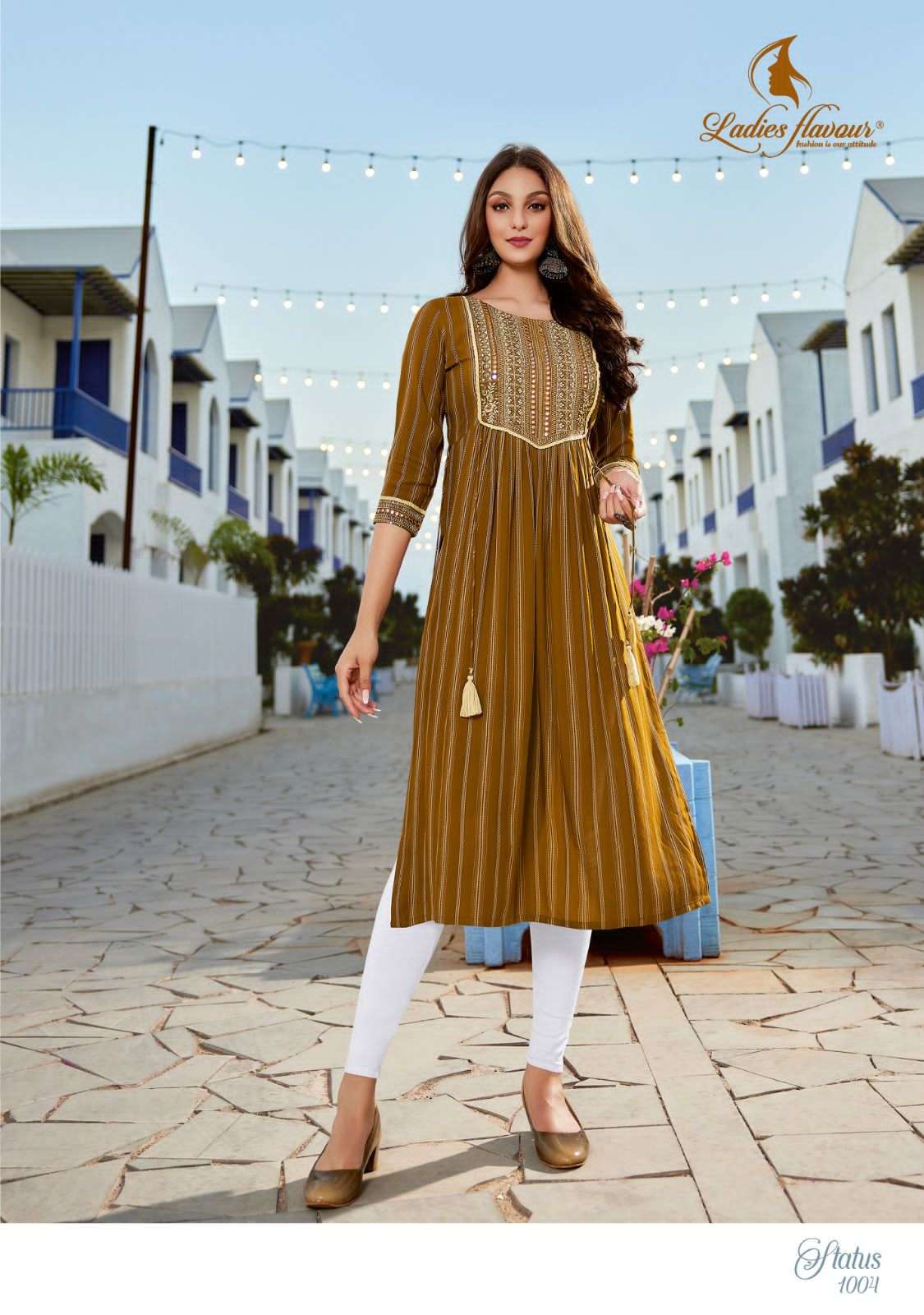 Ladies Flavour Status Branded Rayon Nyra Cut Kurti Catalogue Set