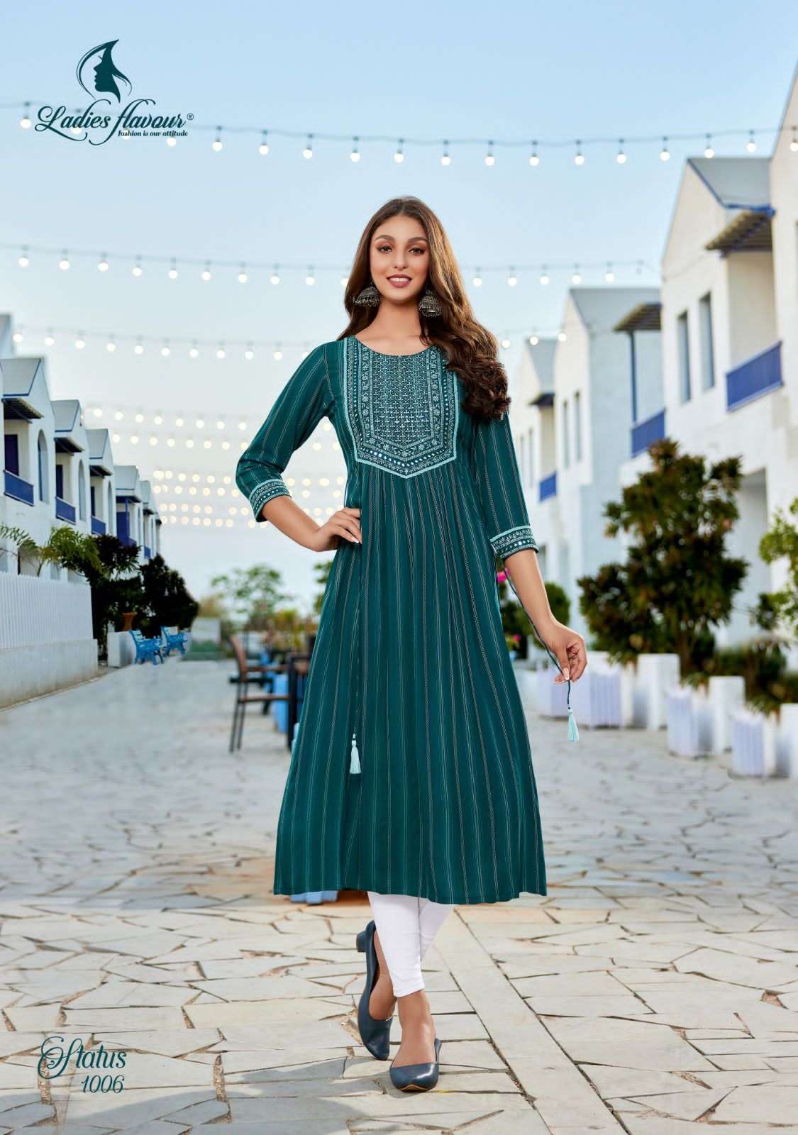 Ladies Flavour Status Branded Rayon Nyra Cut Kurti Catalogue Set