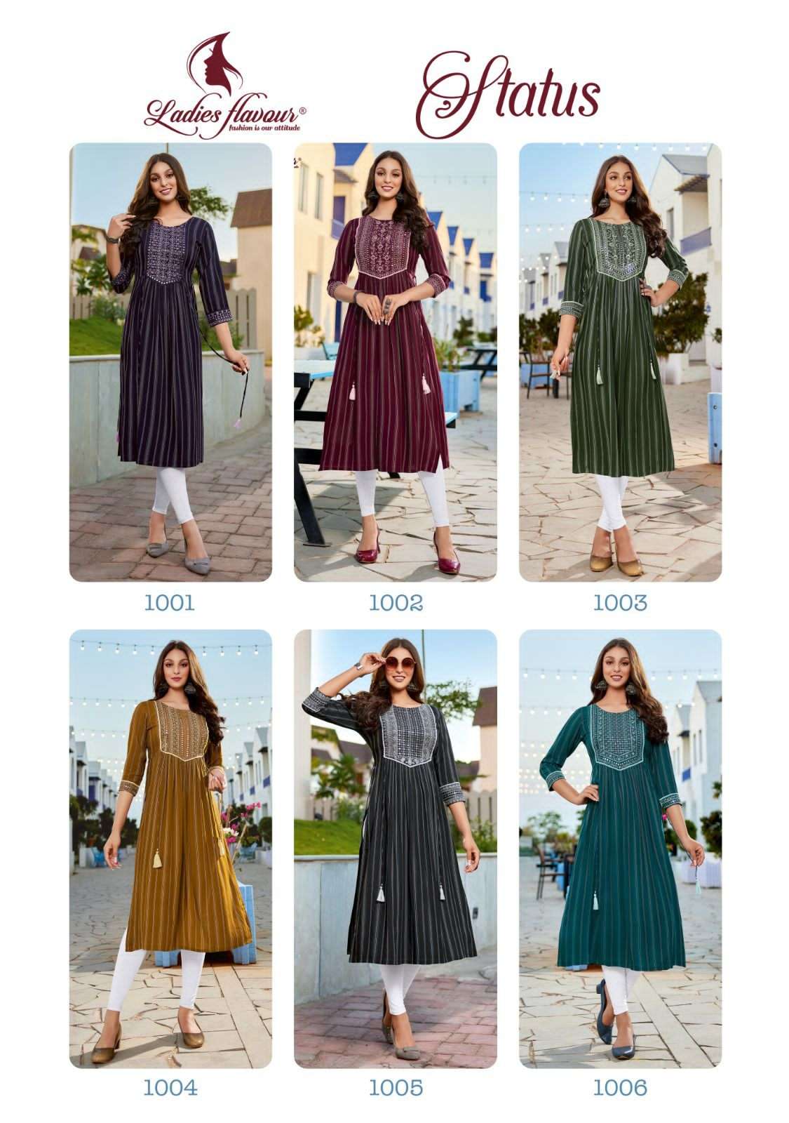Ladies Flavour Status Branded Rayon Nyra Cut Kurti Catalogue Set