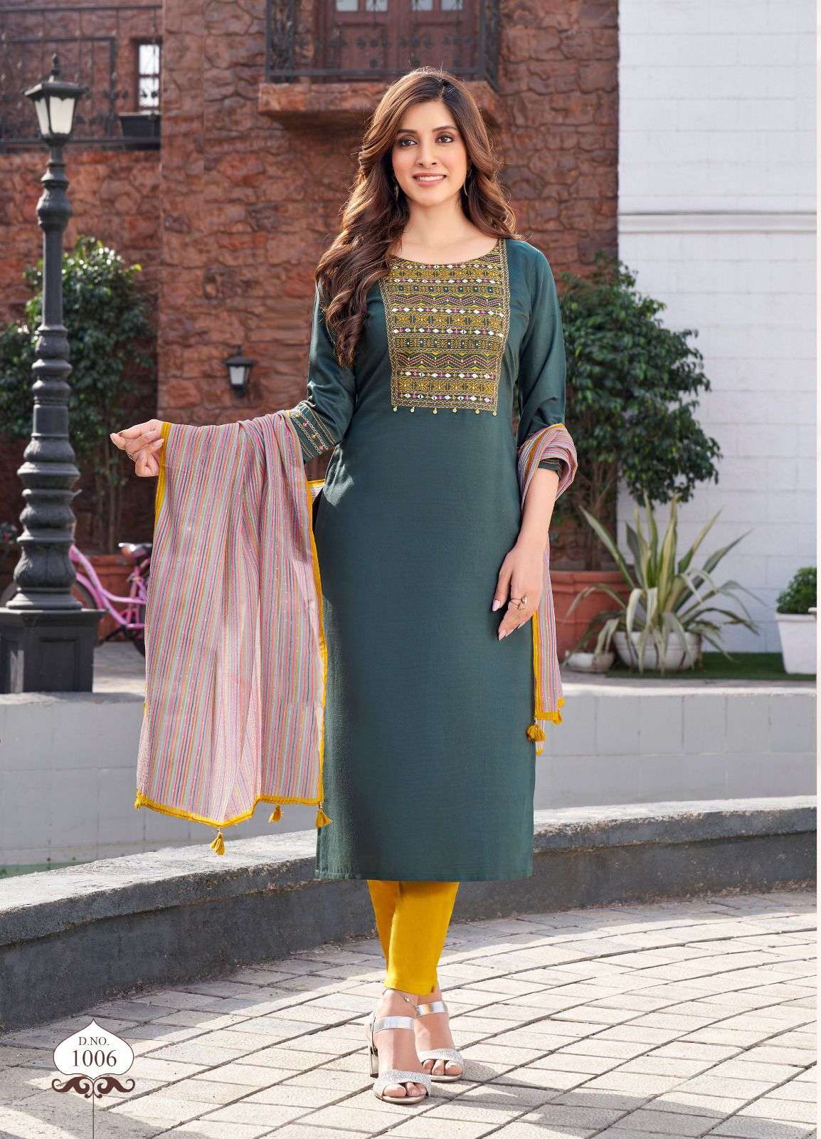 fcity.in - Styleoo Latest 2023 Cotton Designer Blue Embroidery Straight  Kurtis